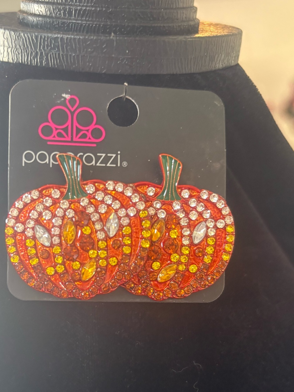 paparazzi Orange Crystal Pumpkin post Earrings